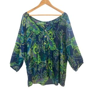 Old Navy Paisley Blouse Womens XXL Sheer Boho Peasant Hippie Flowy